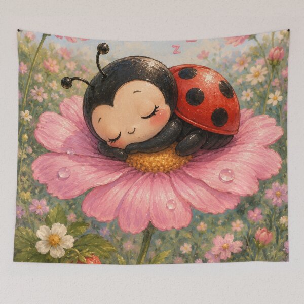Item preview, Sleepy Ladybug on Pink Flower | Cute Kawaii Strawberry Dreams Aesthetic designed and sold by Design by Sara.