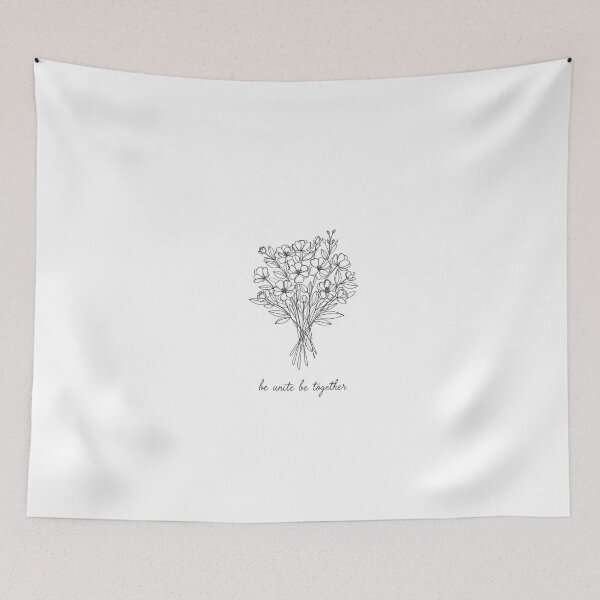 Item preview, A minimalist single-line drawing of a bouquet of flowers with leaves and words be unite be together  designed and sold by wallartofmio.