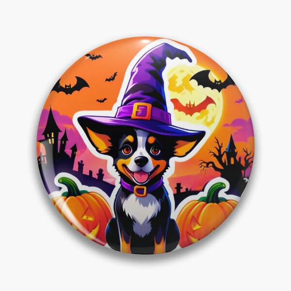 Item preview, Halloween Dog Sitting On Jack-O-Lantern Pumpkin Witch Hat designed and sold by Cute Animals And Royal Art.