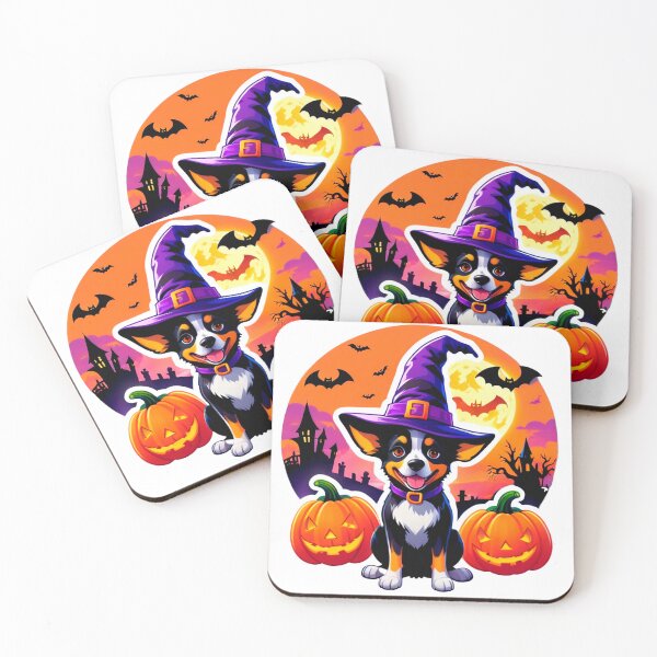 Item preview, Halloween Dog Sitting On Jack-O-Lantern Pumpkin Witch Hat designed and sold by Cute Animals And Royal Art.