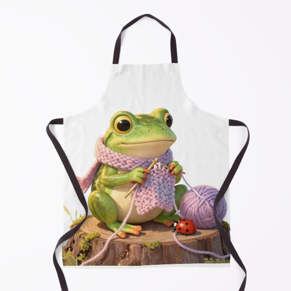 Item preview, Cottagecore Frog Knitting with Ladybug Friend designed and sold by Cozy Chaos Studio Co.