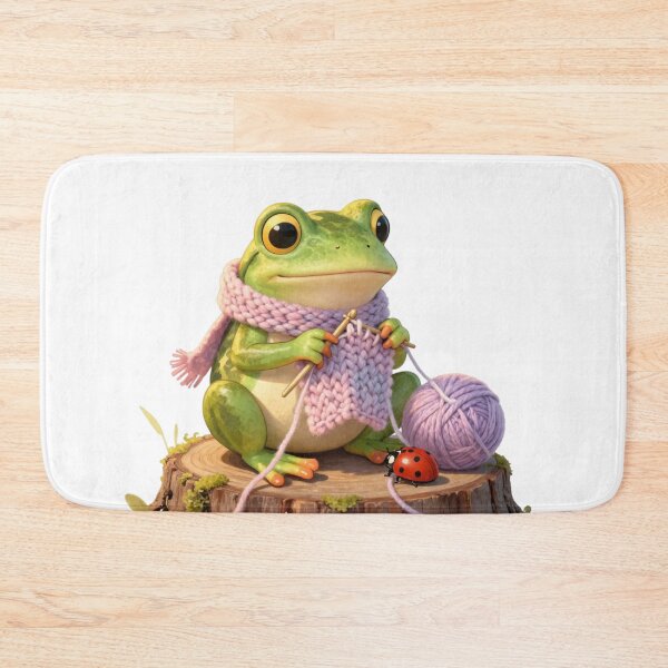 Item preview, Cottagecore Frog Knitting with Ladybug Friend designed and sold by Cozy Chaos Studio Co.
