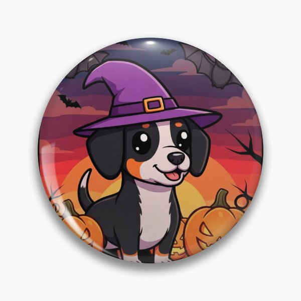 Item preview, Adorable Halloween Dog With Witch Hat And Jack-O-Lantern designed and sold by Cute Animals And Royal Art.