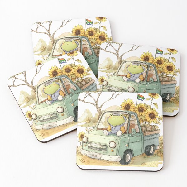 Item preview, Frog Driving Bakkie with Sunflowers South Africa  designed and sold by Cozy Chaos Studio Co.