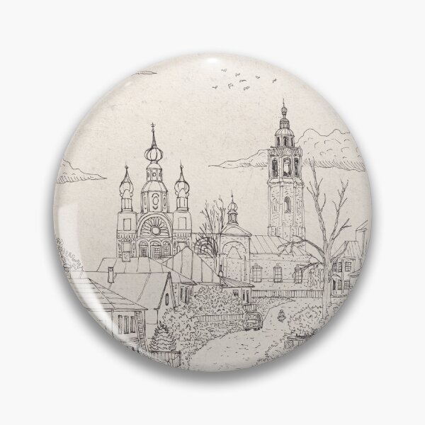 Item preview, Lobanovo Village, Russia | Pen and Ink Architectural Illustration designed and sold by Wall-Art-Sketch.