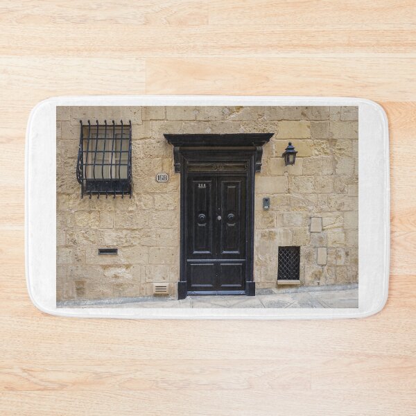Item preview, Black Wooden Door Set in Weathered Stone Wall With Lantern and Barred Window designed and sold by Nmallia.