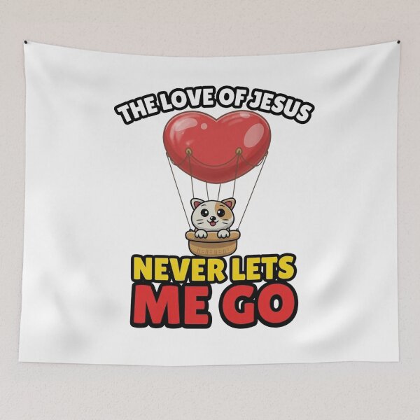 Item preview, The Love of Jesus Never Lets Me Go - Cute Cat Hot Air Balloon designed and sold by KINGDOM GOLD STUDIO.