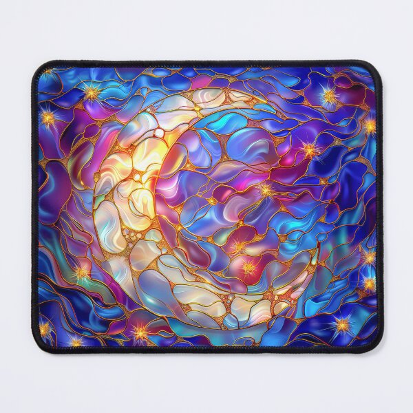 Item preview, Moon and Northern Lights Stained Glass Art | Celestial Night Sky Fantasy designed and sold by MargaretWiktor.