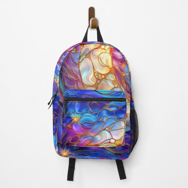 Item preview, Moon and Northern Lights Stained Glass Art | Celestial Night Sky Fantasy designed and sold by MargaretWiktor.