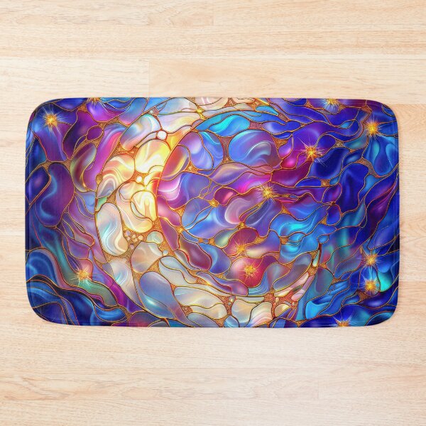 Item preview, Moon and Northern Lights Stained Glass Art | Celestial Night Sky Fantasy designed and sold by MargaretWiktor.