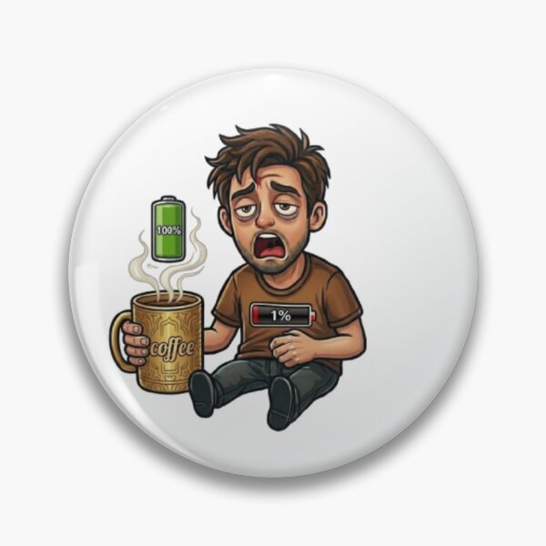 Item preview, Funny Coffee Battery 1 Percent Tired Man Morning Caffeine Meme designed and sold by Northern Glow Art.