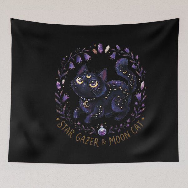 Item preview, Star Gazer Moon Cat - Cute Magical Witchy Black Cat Aesthetic designed and sold by LunaCat Studio.