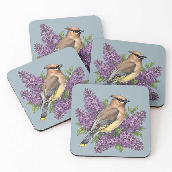 Item preview, Cedar Waxwing Among Purple Lilac Botanicals Wildlife Nature Art designed and sold by BirdsnStuff.
