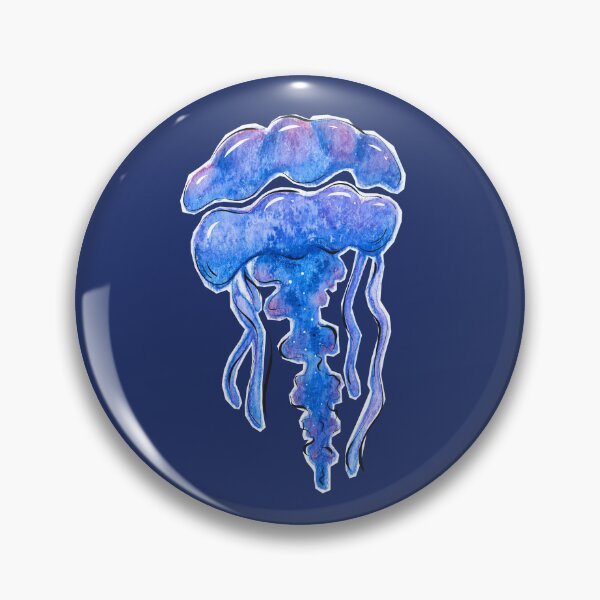 Item preview, Blue underwater jellyfish watercolor painting designed and sold by Deepness2023.