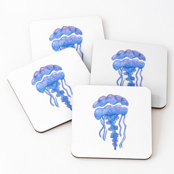 Item preview, Blue underwater jellyfish watercolor painting designed and sold by Deepness2023.
