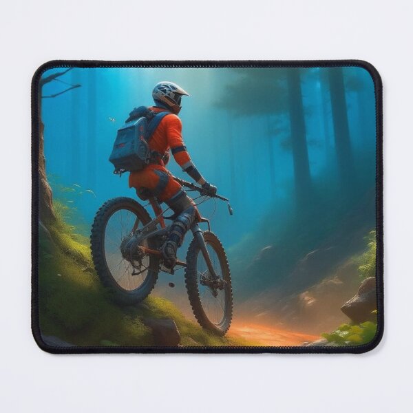 Item preview, Mountain Biker Riding Through Misty Blue Forest Digital Painting designed and sold by UmSkelig834.