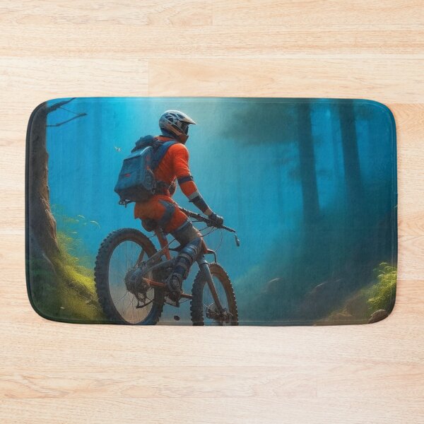 Item preview, Mountain Biker Riding Through Misty Blue Forest Digital Painting designed and sold by UmSkelig834.