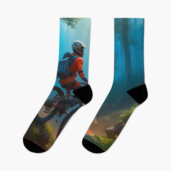 Item preview, Mountain Biker Riding Through Misty Blue Forest Digital Painting designed and sold by UmSkelig834.