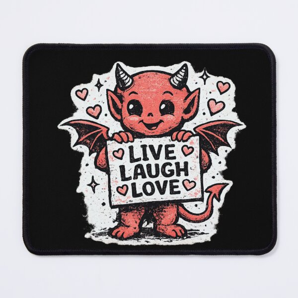 Item preview, Little Devil Holding Live Laugh Love Sign – 1950s Greeting Card Punk Zine Illustration designed and sold by OnPointOutfits.