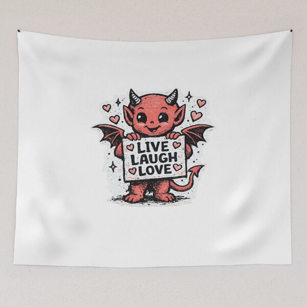 Item preview, Little Devil Holding Live Laugh Love Sign – 1950s Greeting Card Punk Zine Illustration designed and sold by OnPointOutfits.