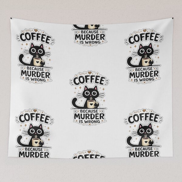 Item preview, Coffee Because Murder Is Wrong Cute Black Cat designed and sold by LeCoinDeFredPro.