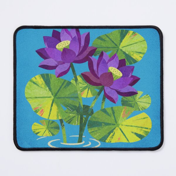 Item preview, Lotus Flower Retro Illustration — Purple Lotus & Lily Pads on Blue designed and sold by bloom&trowel.
