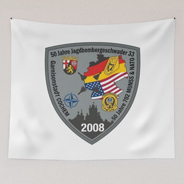 Item preview, Parche conmemorativo del 50.º aniversario de los escuadrones Jagdbombergeschwader 33 y 702 MUNSS (2008) designed and sold by CharlieDesings.