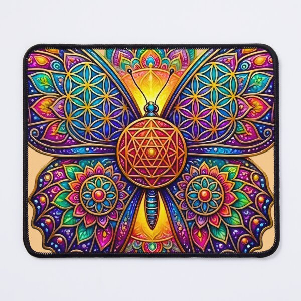 Item preview, Sacred Butterfly Flower of Life Mandala Purple Blue Orange Spiritual Art designed and sold by Good Vibes .