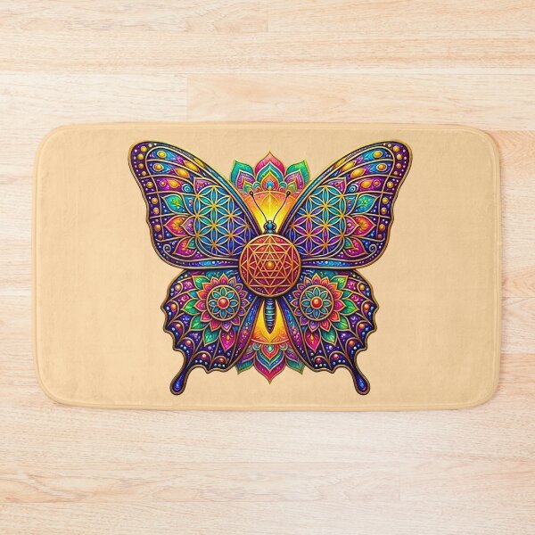 Item preview, Sacred Butterfly Flower of Life Mandala Purple Blue Orange Spiritual Art designed and sold by Good Vibes .