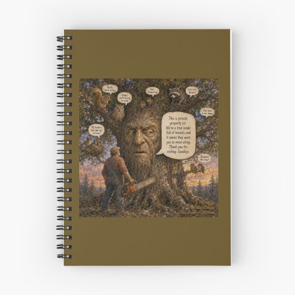 Item preview, Tree Condo Tenants vs. Chainsaw Guy – Funny Nature Cartoon designed and sold by Rick London Gifts.