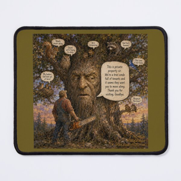 Item preview, Tree Condo Tenants vs. Chainsaw Guy – Funny Nature Cartoon designed and sold by Rick London Gifts.