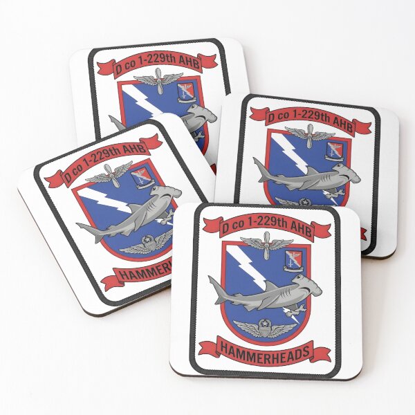 Aperçu de l'œuvre Insigne de la compagnie D, 1er bataillon, 229e régiment d'aviation (bataillon d'hélicoptères d'attaque) « Hammerheads » créée et vendue par CharlieDesings.