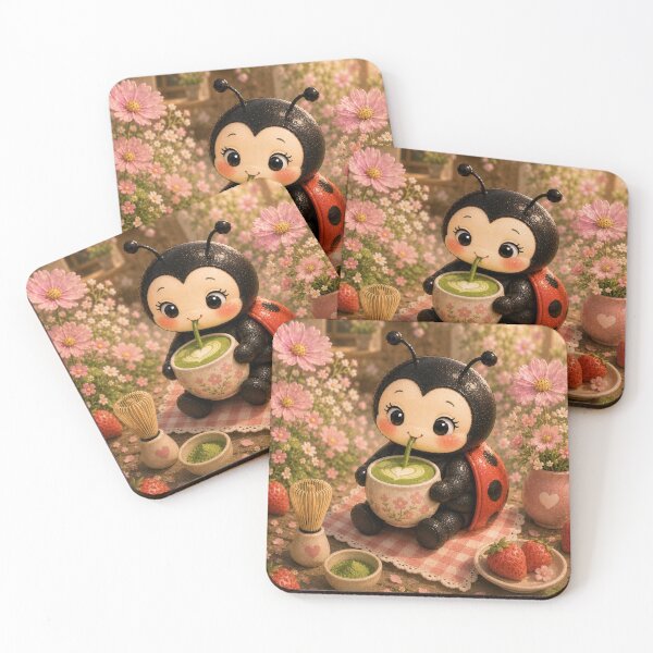 Item preview, Cute Ladybug Drinking Matcha designed and sold by Design by Sara.