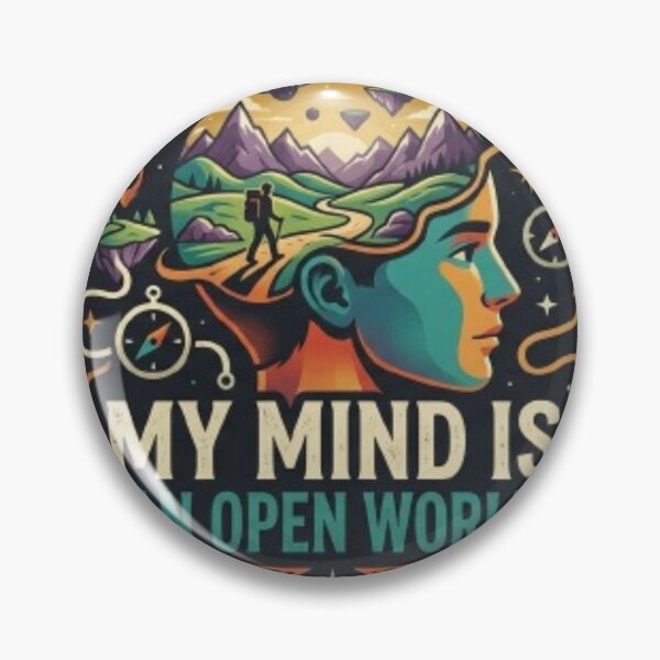Item preview, My Mind Is An Open World - Retro Adventure Badge designed and sold by Harrak Housni.