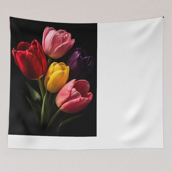 Item preview, Vibrant Colorful Tulips Floral Bouquet Dark Background designed and sold by bellaever.