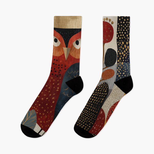 Artikelvorschau, Scandinavian Folk Art Woodland Animals Pattern | Nordic Forest Owl | Rustic Boho Nature Collage | Mid Century Modern Wall Art entworfen und verkauft von Babylone Art Design.