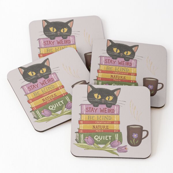 Item preview, Whimsical Black Cat Books and Coffee Illustration designed and sold by aminomen.