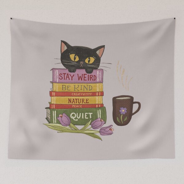 Item preview, Whimsical Black Cat Books and Coffee Illustration designed and sold by aminomen.