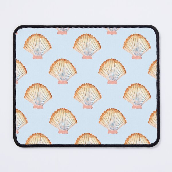 Item preview, Boho Coastal Scallop Shell Print in Soft Blue Beach Cottage Nautical designed and sold by anigui.