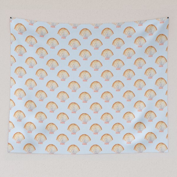 Item preview, Boho Coastal Scallop Shell Print in Soft Blue Beach Cottage Nautical designed and sold by anigui.