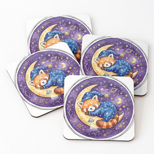 Item preview, Cosmic Kawaii Sleeping Red Panda Moon Art | Cozy Bedroom Nursery Decor designed and sold by Cosmic Doodle Co..