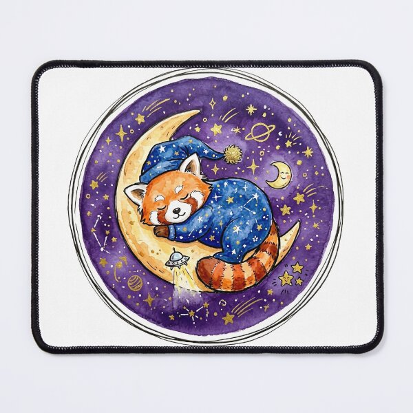 Item preview, Cosmic Kawaii Sleeping Red Panda Moon Art | Cozy Bedroom Nursery Decor designed and sold by Cosmic Doodle Co..