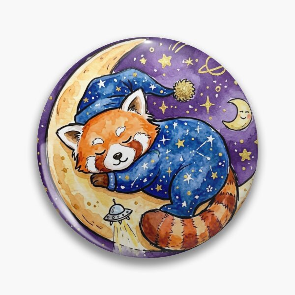 Item preview, Cosmic Kawaii Sleeping Red Panda Moon Art | Cozy Bedroom Nursery Decor designed and sold by Cosmic Doodle Co..