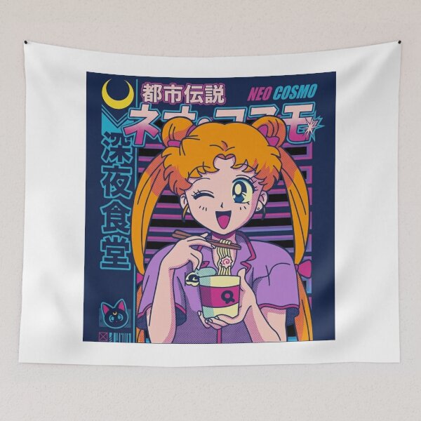 Item preview, Retro Neo Cosmo Girl Eating Ramen Vaporwave Poster designed and sold by zumerdiego.