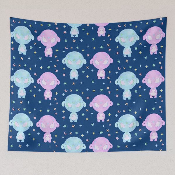 Item preview, Pastel Alien Twins Cute Kawaii UFO Sisters Art designed and sold by Whimsy Moth .