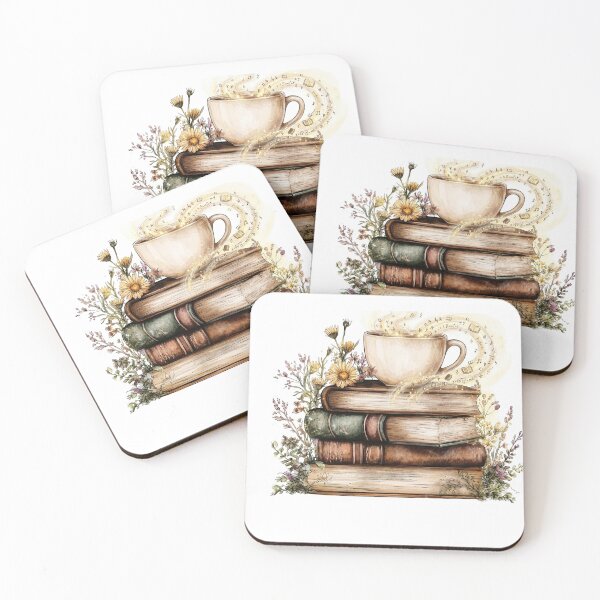Item preview, Magical Coffee and Vintage Book Stack Watercolor designed and sold by sanorastyle.