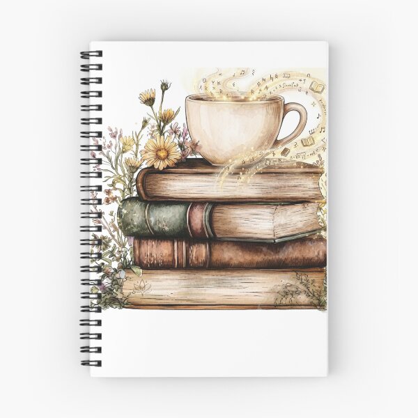 Item preview, Magical Coffee and Vintage Book Stack Watercolor designed and sold by sanorastyle.