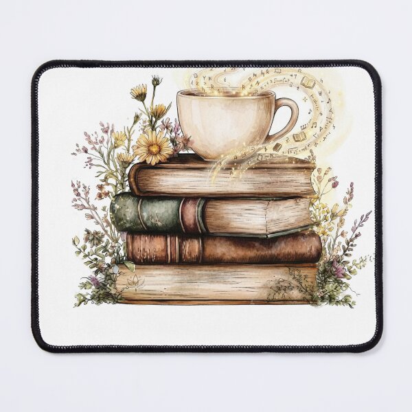 Item preview, Magical Coffee and Vintage Book Stack Watercolor designed and sold by sanorastyle.
