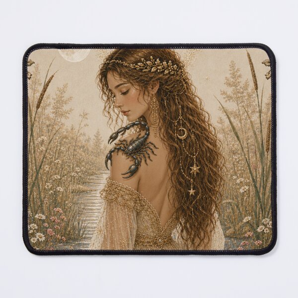 Item preview, Scorpio Zodiac Maiden | Celtic Art | Medieval Fantasy Faux Embroidery Print designed and sold by doinitzart.