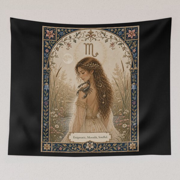 Item preview, Scorpio Zodiac Maiden | Celtic Art | Medieval Fantasy Faux Embroidery Print  designed and sold by doinitzart.